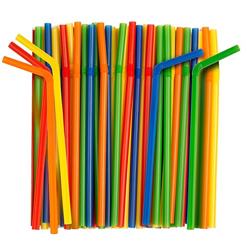 Assorted Colors Giant Smoothie Flexible Straws, Pack of 100 Pieces