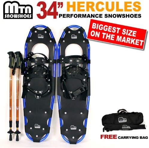 New MTN Man Woman Kid Youth 34" BLUE Snowshoes with Nordic Walking Pole Free Bag