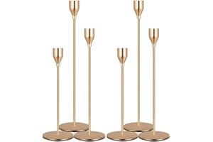 Denique 2 Sets, 6 PCS French Gold Taper Candlestick Holders Set for Table Centerpiece, Vintage Modern Candle Holders for Home Wedding Decoration