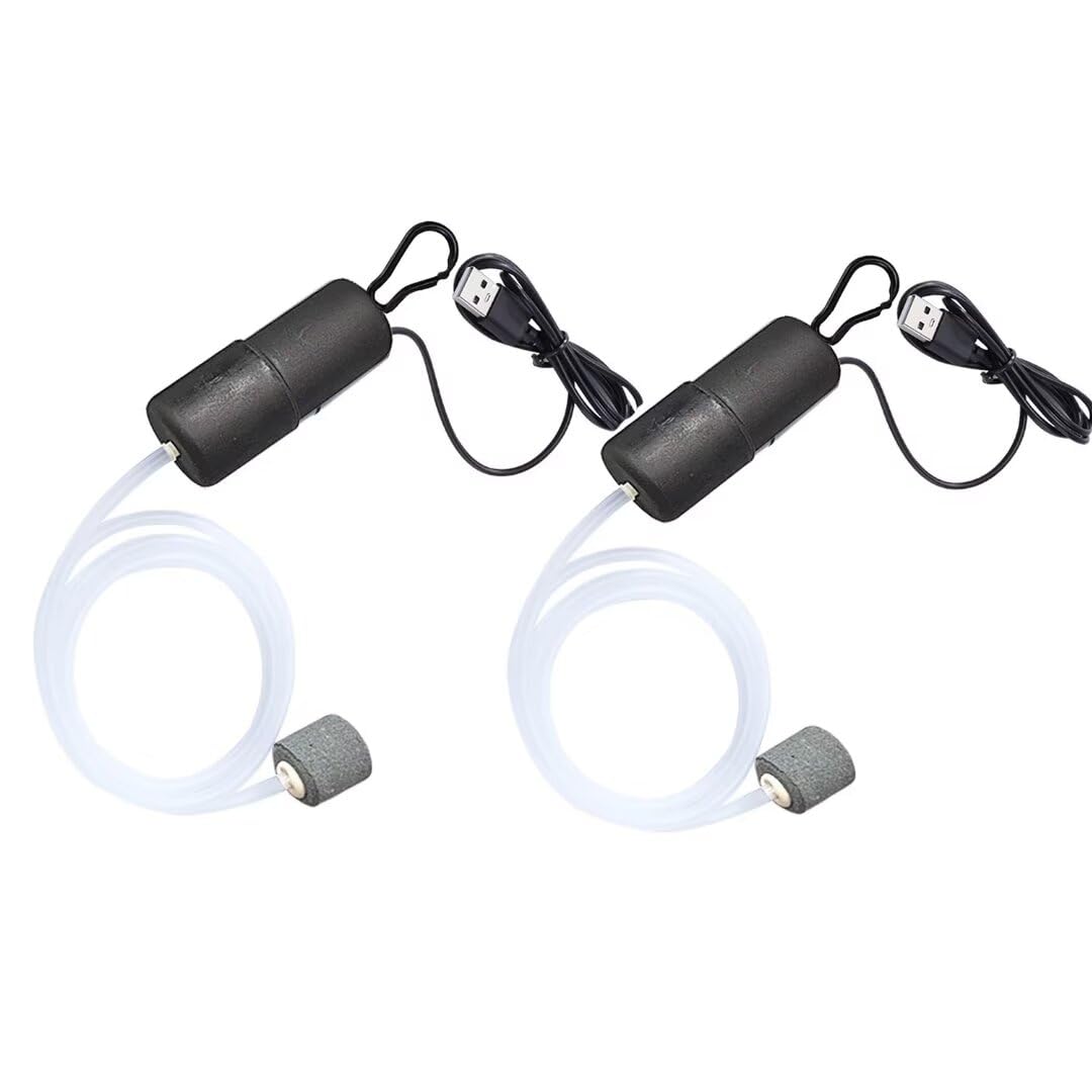 ENJOY-UNIQUE Aquarium Air Pump, Mini USB Fish Tank Pump, Portable Energy Saving Oxygen Bubbler Aerator with Air Stone for Small Aquariums, Outdoor Fishing, 2 PCS