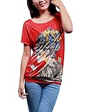 Allegra K Women Short Sleeve Portrait Pattern Tunic Top Bright Red L