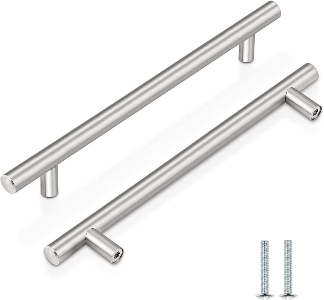 5 Pack Kitchen Cupboard Handles Stainless Steel Kitchen Door Handles Brushed Cabinet Handles Wardrobe Drawer (5 Pack Silver, Hole Centre 128mm)