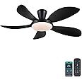 PHORUS 48" Low Profile Ceiling Fan With Lights and Remote/APP, Black With Quiet Reversible DC Motor, Dimmable 3 Colors 6 Speeds, Modern Flush Mount for Bedroom Kitchen