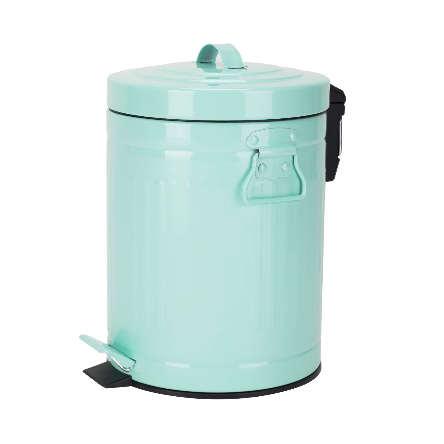 Bathroom Bin with Lid, Small Mint Green Waste Basket for Bathroom Bedroom Home, Retro Step Garbage Metal Bin with Soft Close, Vintage Office Pedal Trash Bin, 5 Liter/ 1.3 Gallon, Mint