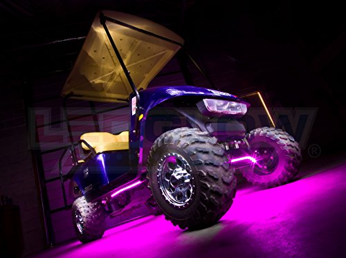 LEDGlow 4pc. Pink LED Golf Cart Underbody Underglow Light Kit - Water Resistant Flexible Tubes - Includes Wireless Remote