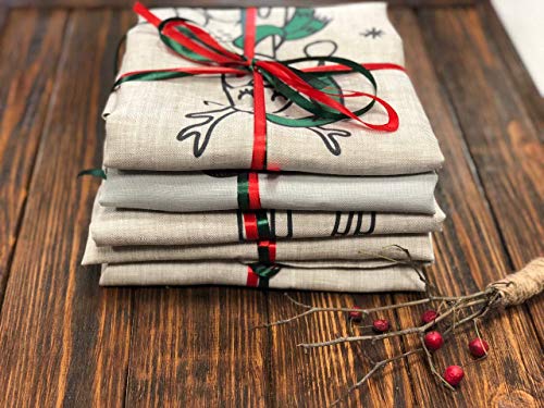 Natural Holiday Linen Placemat Set with Chinese Zodiac Pig Print – Gift idea for Home Cooks – Pure Linen Table Serving Accessory