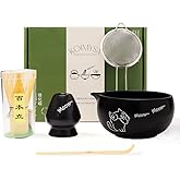 KOIMYSA Matcha Whisk Set Black, Traditional Matcha Tool Set Kit Cat Design Ceramic Chawan Bowl and Bamboo Whisk Gift for Women Friend Tea Lover