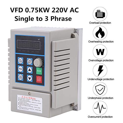 Variable Frequency Drive, 1pc AC 220V 0.75kW Adjustable Variable Frequency Drive VFD Speed Controller Inverter Single to 3 Phrase, Low Noise and Low Electromagnetic Interference
