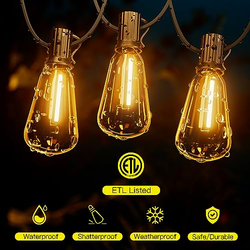 OHLUX String Lights for Outside,120FT Dimmable Outdoor String Lights with 62 Shatterproof ST38 LED Vintage Edison Bulbs,2200K Connectable Hanging Lights for Deck Porch Bistro Gazebos Balcony Garden