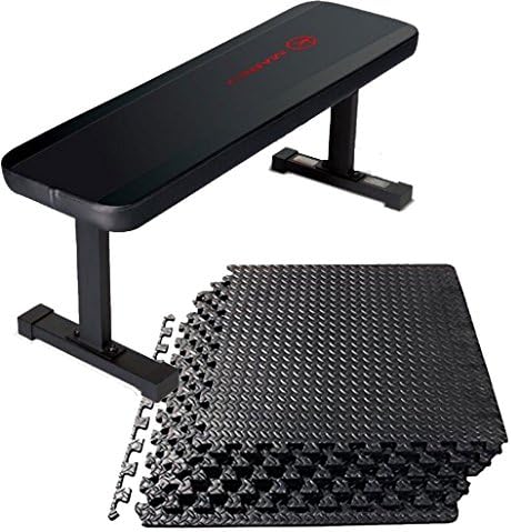 Bundle Includes 2 Items - Marcy Flat Utility Weight Bench for Weight Training and Ab Exercises SB-315 and ProSource fs-1908-pzzl Puzzle Exercise Mat EVA Foam Interlocking Tiles (Black, 24 Square Feet)