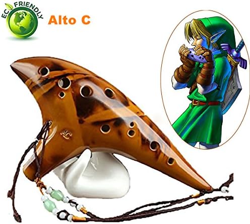 12 Hole Ocarina,Sunandy Legend of Zelda Ocarina Ceramic Alto C Orchestral Pottery Musical Instrument Best Gift for Professional and Beginner with Music Score Adjustable Lanyard (Retro Yellow)