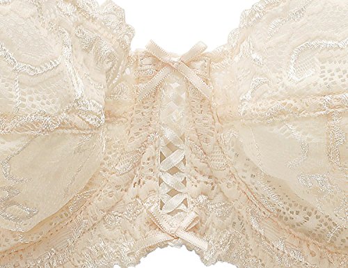 Deyllo Women’s Sheer Lace Bra Underwire Unlined Bra Full Coverage Non Padded(Beige,38DDD