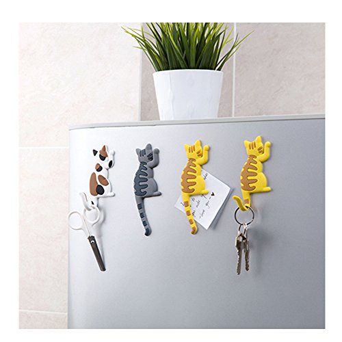Comidox Cute Multifunction Cat Magnetic Refrigerator Sticker Fridge Magnet Hanging Hook 2 in 1 Black cat /white cat / three cats 3pcs