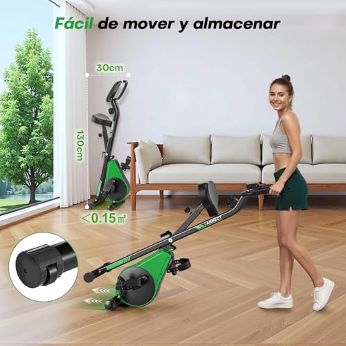 VANNECT Bicicleta Estatica Plegable con 16 Niveles de Resistencia, Monitor LCD y Medición de Pulso Manual, Soporte Plano, Ahorro de Espaci, Estática Silenciosa Magnética Bicicleta Estatica para Casa