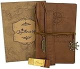 Embossed Vintage Leather Bound Journal Diary - Refillable Design with Loose-Leaf Writing Quality Paper - Includes Flexible Ruler & Brass Pen Holder Clip