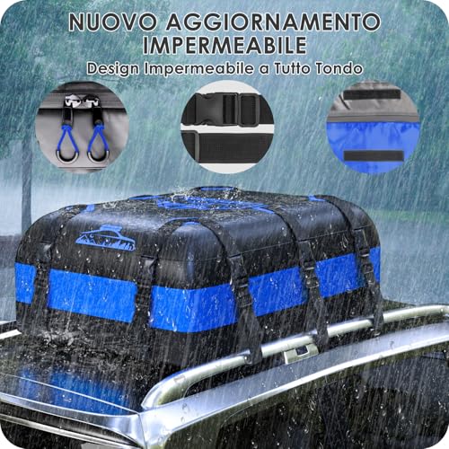 Rymopuey 20Cu.Ft/566L Car Roof Box, Waterproof 1000D Blue, Car Roof Box with Non-Slip Mat, 10 Straps, Car Roof Box and Folding Car with or without Luggage Rack