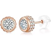 Moissanite Diamond Earrings for Women 925 Sterling Silver Bezel Set Round Studs Topfook Jewelry.
