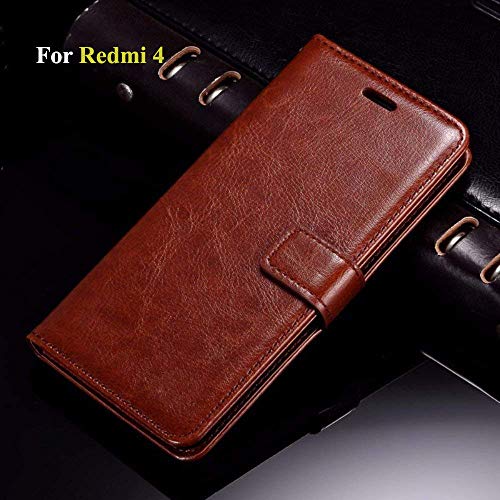 Thinkzy Artificial Leather Flip Cover Case for Redmi 4 (Brown)