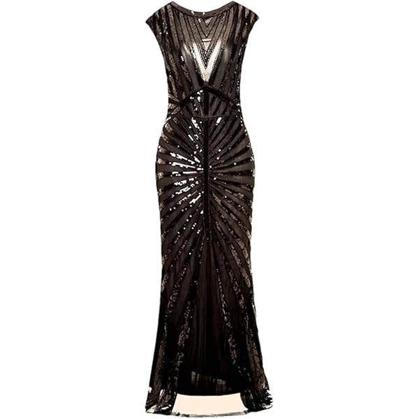 Women 1920S Long Prom Flapper Gown Beaded Sequin Vintage Maxi Dress Wedding  Formal Dresses Black Dress S at Amazon Women's Clothing store