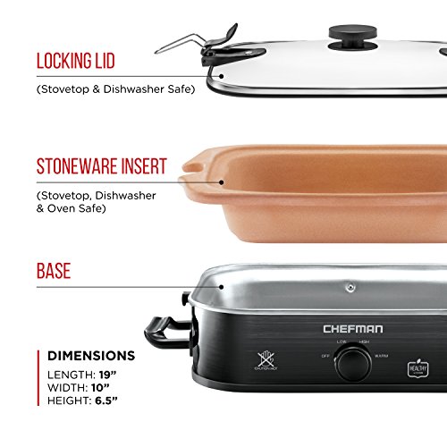 Chefman Casserole Slow Cooker with Locking Lid, Stoneware Crock