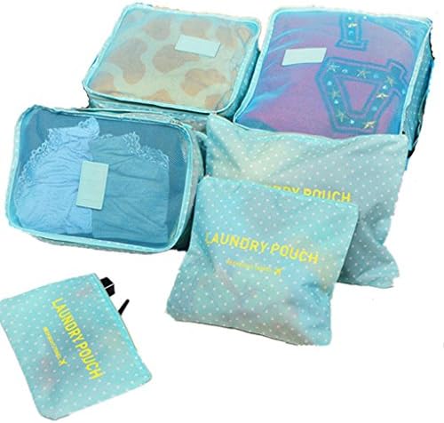 Shopper Joy Packing Cubes 6 Pieces Set Luggage Organiser Clothing Bags for Travel Holiday - Green Dots
