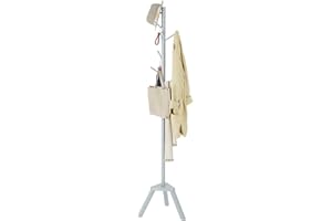 Sywhitta Coat Rack Stand, Premium Bamboo Free Standing Coat Rack with 6 Hooks, Easy Installation Clothes Hanger Stand, Grey