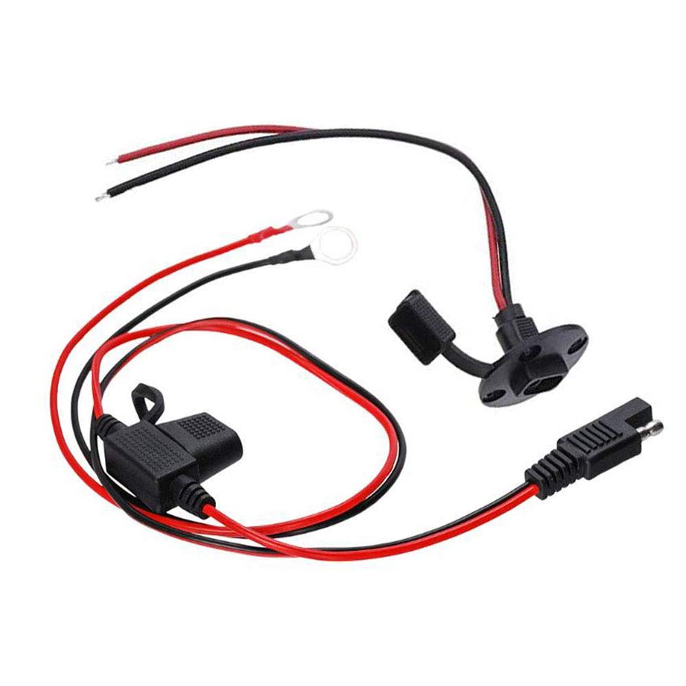 Carkio SAE to O Ring Terminal Wire and SAE Socket Sidewall Port, Waterproof SAE Extension Cable For Quick Disconnect Cable for Most Car Motorcycle Yacht Solar Panel Battery Chargers - Black&Red