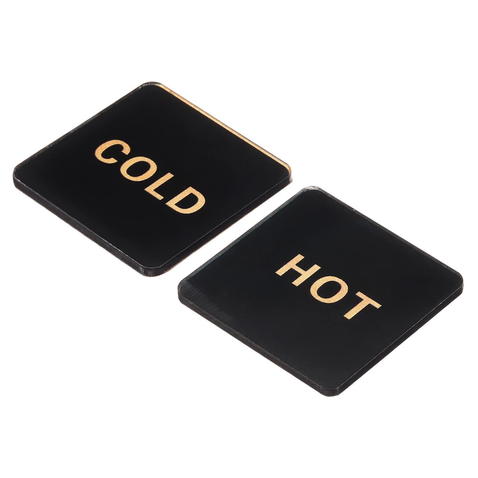 PATIKIL Self Stick Hot/Cold Water Label, 5 Pairs/10 Pack Acrylic Square Sticker Signs for Faucets Sinks, Black/Golden
