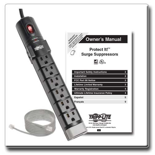 Tripp Lite 8 Outlet Surge Protector Power Strip, 6ft Cord Right Angle Plug, Tel/Modem, & $150K INSURANCE (TLP806TEL)
