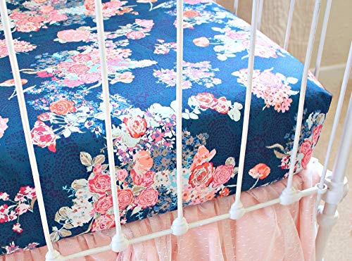 Navy Floral Fitted Crib Sheet Girls Baby Bedding Mattress Cover