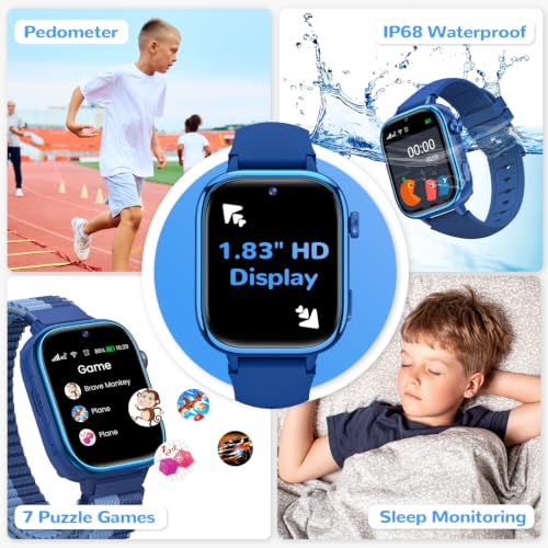 RUXINGX Reloj Inteligente Niño, Smartwatch Niños con GPS y Videollamadas, Teléfono, Chat de Voz, SOS, Modo Escuela, Cámara, Podómetro, Monitor de Sueño, IP68 Impermeable Regalo Niñas y Niños, Azul