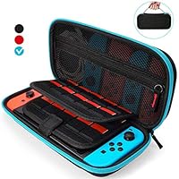 Aukor Carrying Case for Nintendo Switch with 20 Games Cartridge Holders, Protective Hard Shell Travel Carrying Case Pouch for Nintendo Switch Console Accessories, Blue