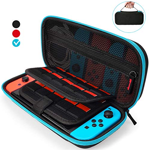 Aukor Carrying Case for Nintendo Switch with 20 Games Cartridge Holders, Protective Hard Shell Travel Carrying Case Pouch for Nintendo Switch Console Accessories, Blue