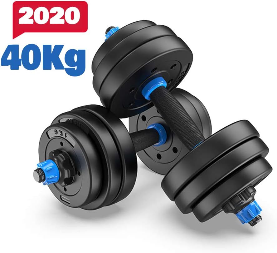 Vsidea Adjustable Fitness Dumbbells Set Large Dumbbells Barbell Gym Rubber Encased Metal Handles Strength Weight Iron 40Kg 88lbs