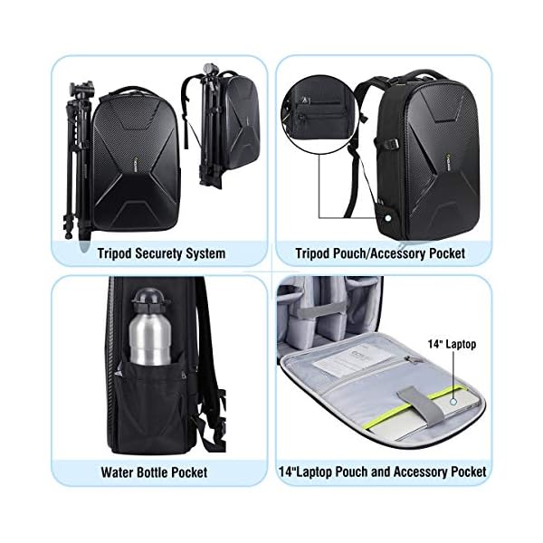Endurax Kamerarucksack Wasserdicht für DSLR SLR Fotografen Kamera Tasche für spiegellose Kamera mit Hardshell-Schutz… – Bild 4