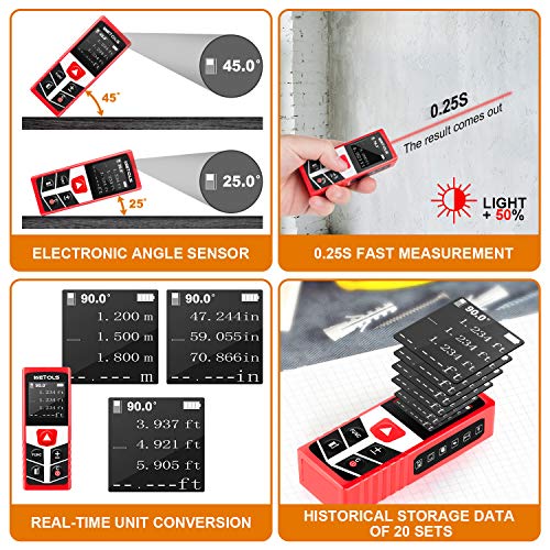 WETOLS Laser Distance Meters, 196ft M/In/Ft Laser Measure with Electronic Angle Sensor and Mute Function, Backlit LCD, for Pythagorean, Distance, Area and Volume Measuring, WE-182 - Thumbnail 2