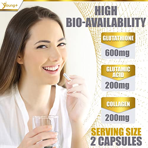 Mua Young+ Glutathione, Glutamic Acid and Collagen. Antioxidant Supplement - 1000mg, 60 Capsules trên Amazon Mỹ chính hãng 2026