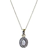 Genuine Blue Sapphire Oval Pendant Necklace- Vintage Style Pendant- Rose Cut-Pave Diamond-Mixed Metal-Women's Jewelry Gift Idea- September Birthstone-Holiday