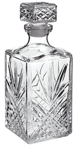 James Scott 7-Piece European Made Glass Decanter & Whisky Glasses Set, Sophisticated Whiskey Decanter with Beautiful Stopper and 6 Lovely Cocktail Glasses