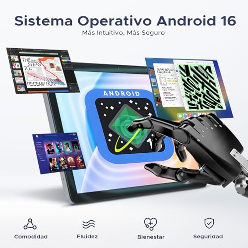 BIRDCLAW P10 Pro Tablet Android 16, Tablet 10 Pulgadas with Gemini AI, 48GB RAM+128GB ROM/2TB, Octa-Core T7250, 120Hz, 8800mAh, 13MP+5MP, Face ID, GPS, 5G WiFi, OTG, Tablet con Teclado y Lapiz, Gris