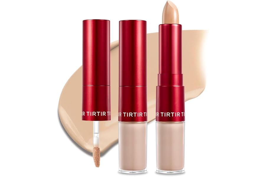 TIRTIR Glide&Hide Blurring Concealer – Creamy texture, Conceals dark circles and wrinkles, Dual formula (liquid tip & balm stick), Long-lasting wear, Korean Makeup, #4.5N, 0.28 Oz