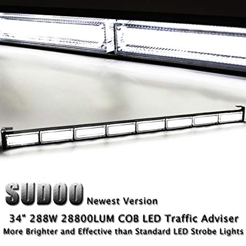 34″ 8 COB LED 13 Flashing Strobing Modes High Intensity Law Enforcement Traffic Advisor Emergency Hazard Warning Vehicle Strobe Light Bar Kit. 288W 28800LUM Bright Linear (White)