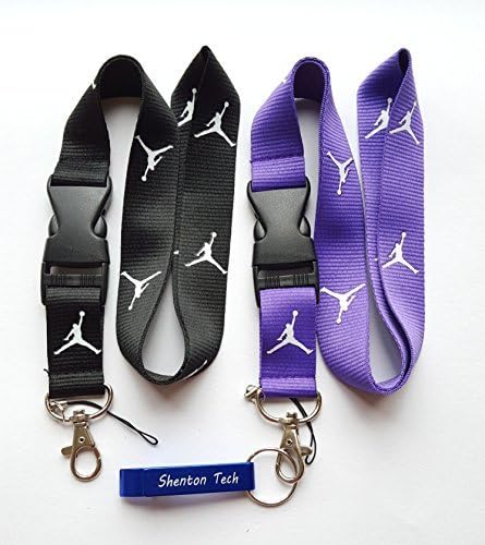 2PCS Michael Jordan Jumpman Logo Keychain Holder Mobile Phone MP3 Lanyard (Black and Purple)