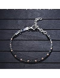 QLEESI - Pulsera de hematita de diseño de Italia, 6.8 in   8.5 in, 0.079 in de cuentas de color negro natural con cierre de langosta ajustable, pulsera magnética de hematita para hombre y mujer (oro rosa, chapado en azul)