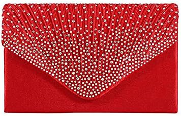 Women Evening Satin Bridal Diamante Ladies Clutch Bag Party Prom Envelope Red