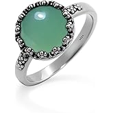 DALEGEM Simple Cherry blossom Single Agate Quartz Gemstone S925 Sterling Silver Ring For Women,Retro Antique Vintage Boho Bohemain Statement Jewelry