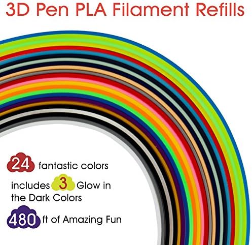 3D Pen Filament Refills PLA 24 Colors, 20 Feet Each, Includes 3 Glow in the dark colors - Rimba Fun 3D Printing Pen Filament 1.75mm Total 480 Feet