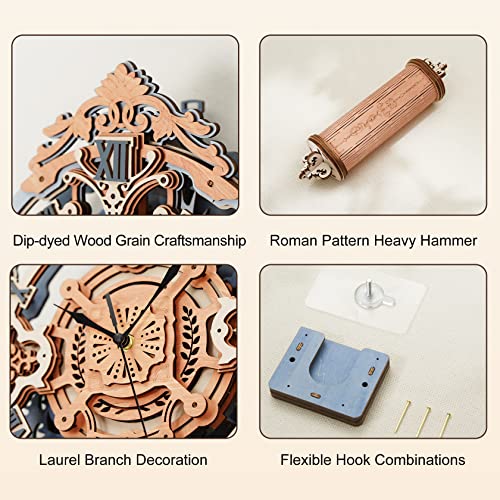 ROKR 3D Puzzles for Adults Vintage Wooden Pendulum Clock Kits 12