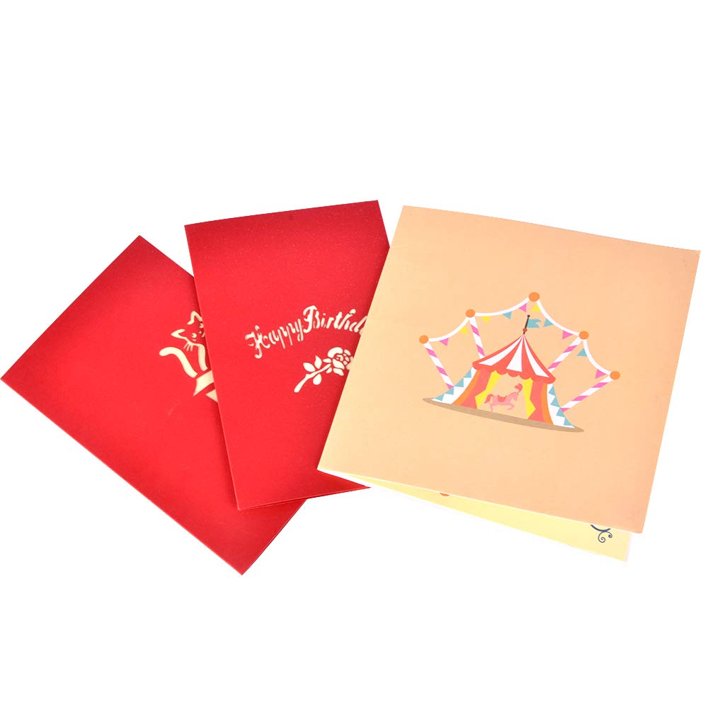 Racksoy 3D Geburtstagskarten 3 Stücke Pop Up Karten Katzenkarte| Geschenkkarte| Clown-Karte zum Kindergeburtstag- wünderbare Glückwünschkarte für Geburtstagsgrüße