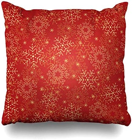 Hwensona Throw Pillow Cover Christmas Silver Celebrate Red Gold Snowflakes Snow Fall Holidays Celebration December Digital Decorative Pillow Case 18x18 Inches Square Home Decor Pillowcase